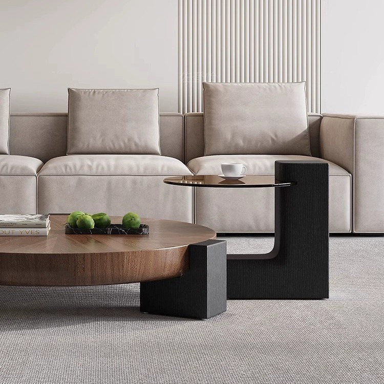 ArclineHome Italian minimalist solid wood grain large and small coffee table combination round walnut color tea table