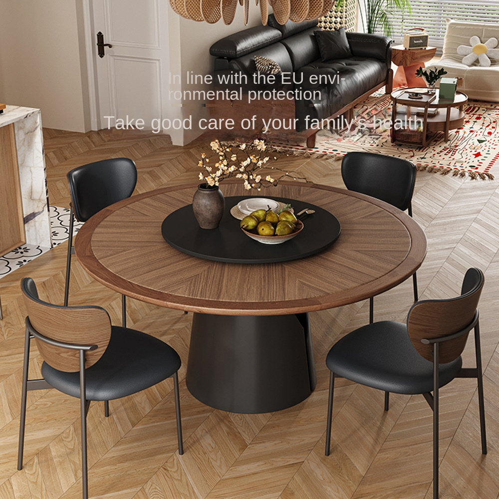 ArclineHome Middle ancient style solid wood dining table with circular retro cream texture, high-end household dining table with turntable