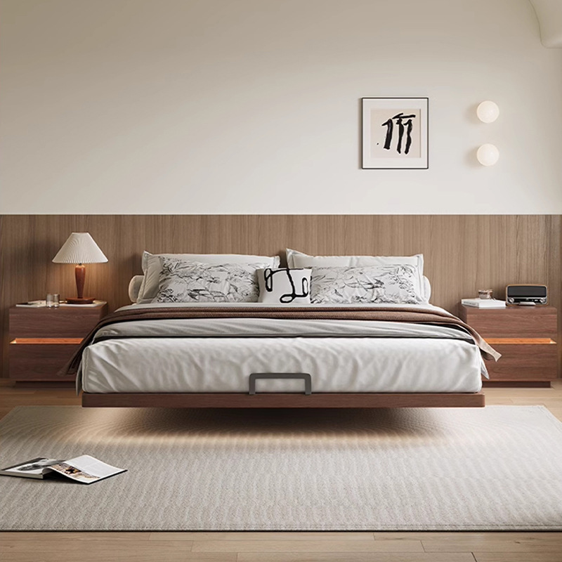 ArclineHome Bedless bed, solid wood, Nordic white wax wood bed, beech wood modern minimalist solid wood suspended bed