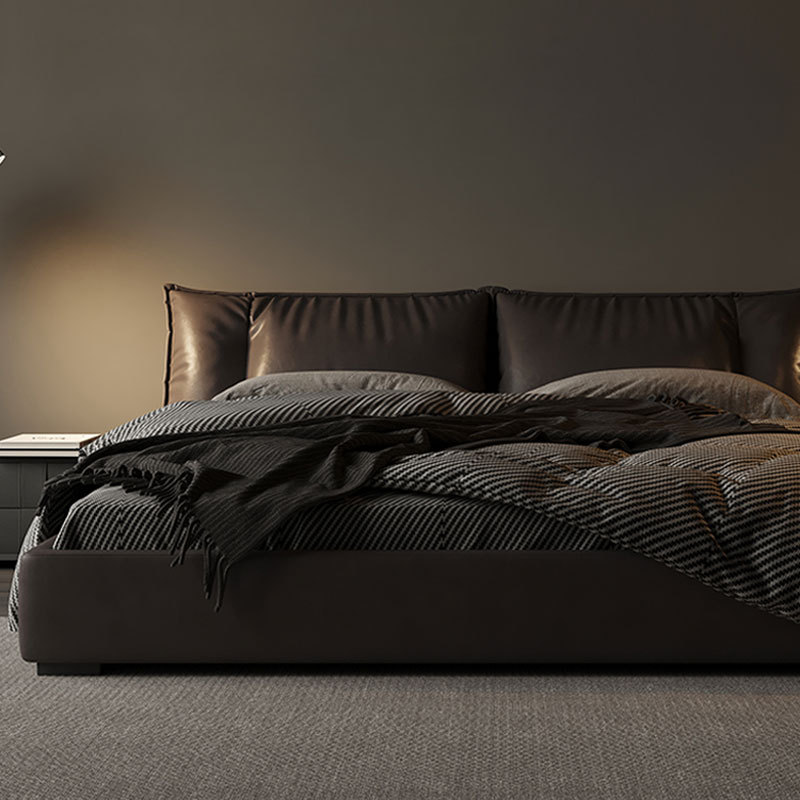 ArclineHome Italian minimalist leather headboard, cowhide tatami bed, master bedroom, down soft bag bed