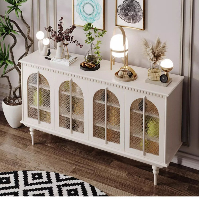 ArclineHome French retro style dining cabinet with light luxury and high-end glass door